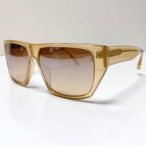 Linda Farrow Luxe Acetate Flat Top Tan Silver Mirror Lens Sunglasses 60mm LFL192